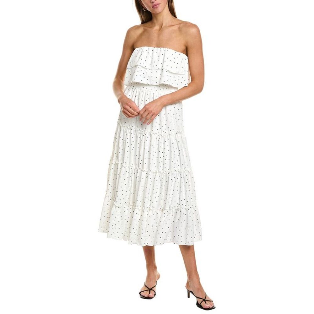 1.State Womens Strapless Smocked Waist Tiered Maxi Dress, White